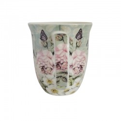 Mug porcelaine décor de fleurs sur fond vert coté anse