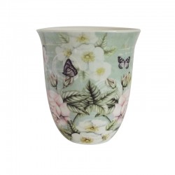 Mug porcelaine décor de fleurs sur fond vert vue avant