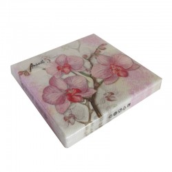 Vue à plat des serviettes en papier décor d'orchidée rose
