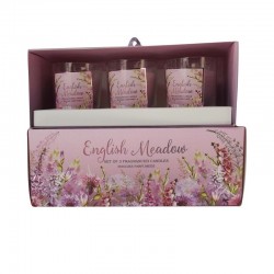 Coffret cadeau 3 bougies bicolores rose parfum floral Prairie anglaise