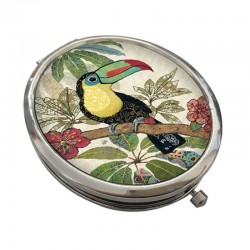 Miroir de sac en métal argenté décor de toucan Collection Bug Art