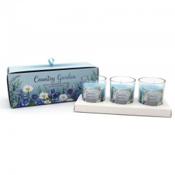 Coffret cadeau 3 bougies votives bleues parfum Jardin de campagne
