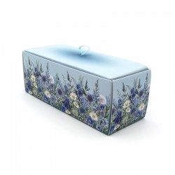 Vue de l'arrière du coffret de bougies parfumées décor de fleurs bleues Prairie