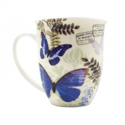 Mug porcelaine Fine Bone 40cl décor papillon bleu et feuillage