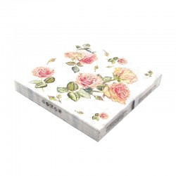 Paquet de 20 serviettes en papier Rosie décor bouquet de roses vu à plat
