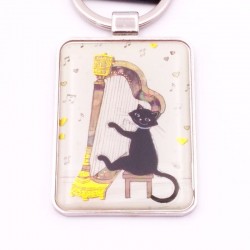 Porte clé Chat noir musicien harpe Collection Bug Art par Kiub