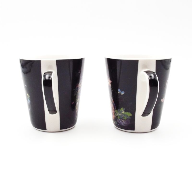 Coffret deux tasses à café porcelaine Chat fond noir Bug Art par Kiub