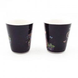 Vue des 2 tasses à café porcelaine Chats fond noir côté opposé à l'anse par Kiub