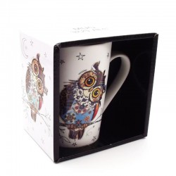 Mug en porcelaine décor Chouette Collection Kook vu dans sa boîte cadeau