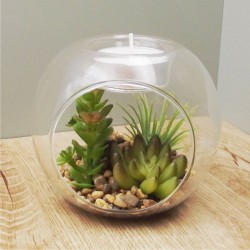 Photophore en verre pour bougie chauffe plat décor intérieur plantes et graviers