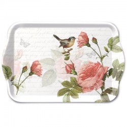 Petit plateau mélaminé Sophie par Ambiente décor oiseau et rose