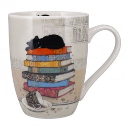 Mug porcelaine décor de chat noir sur des livres Collection Bug Art par Kiub