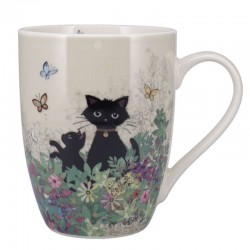 Mug en porcelaine chat noir et chaton au jardin Collection Bug Art par Kiub