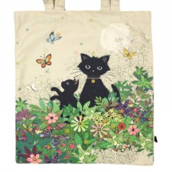 Détail du décor du sac coton  Chat noir jardin Bug Art