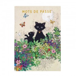 Petit cahier souple à mot de passe Chat noir jardin, Collection Bug Art par Kiub