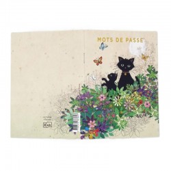 Vue de la couverture décorée recto et verso du carnet Chat noir jardin Bug Art