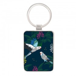 Porte clé rectangulaire en métal décor de perroquet Collection Savane par Kiub